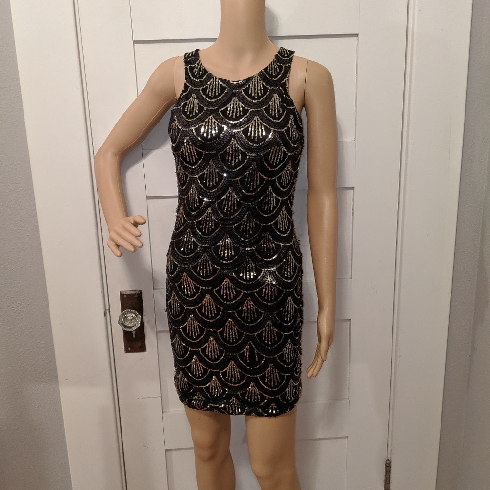 Foreign Exchange Black & Gold Sequin Dress